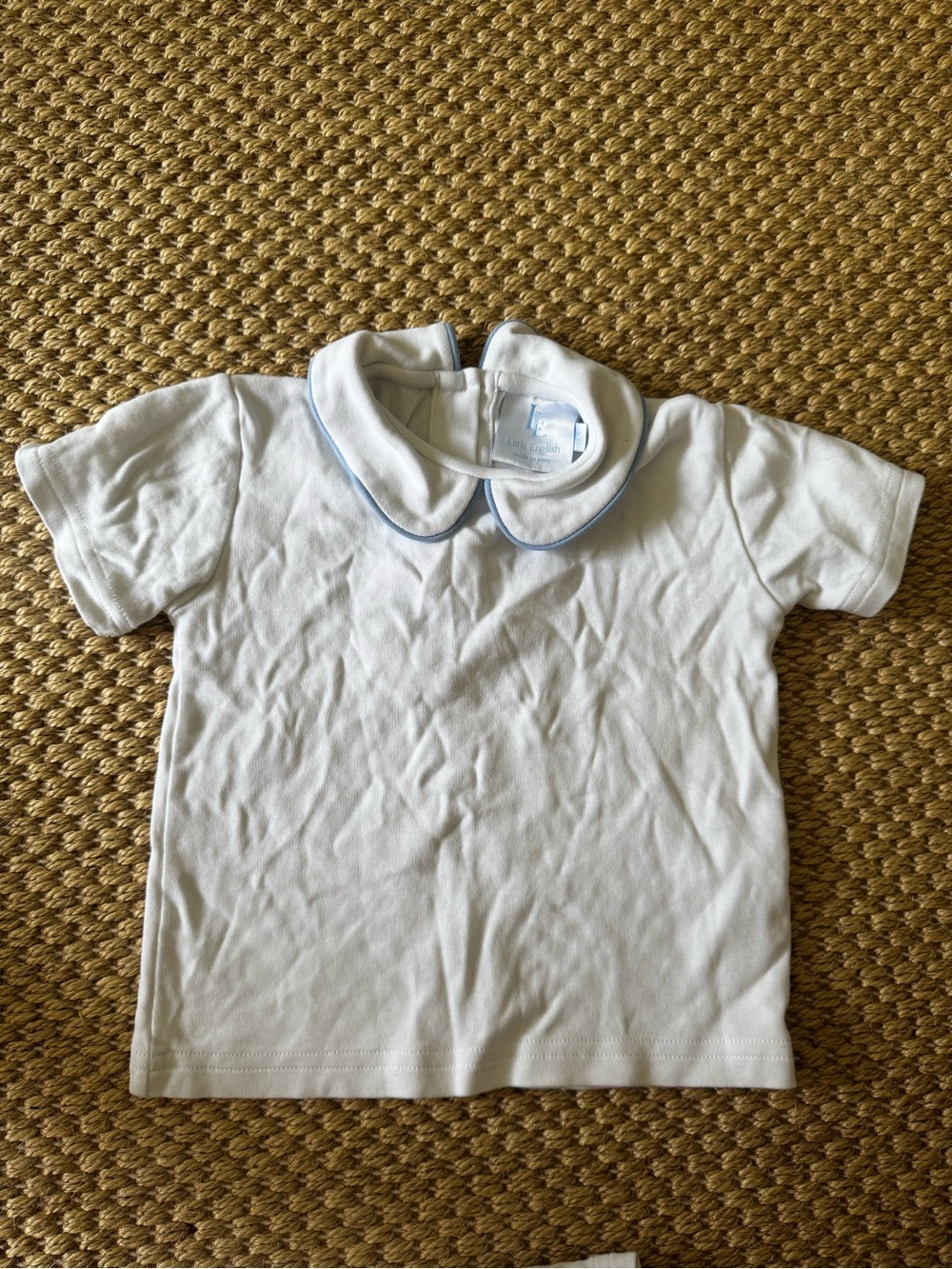 Little English White Peter Pan Collar Top with Light Blue Trim